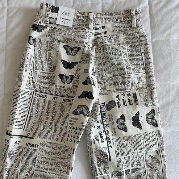Zara Newspaper Print Straight Leg Jeans - Picture 4 of 6